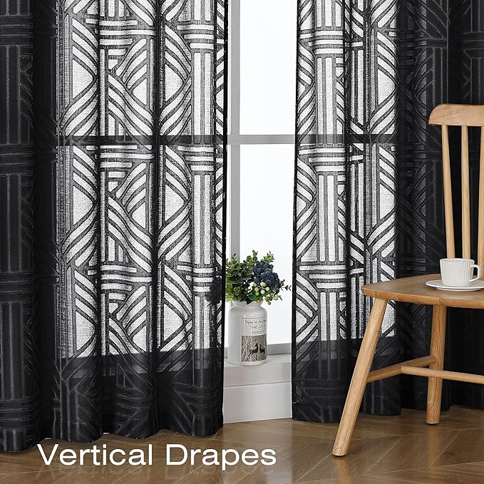 Simplebrand Sheer Black Kitchen Curtains 24 Inch Length Tier Curtains 2 Panels - Image 6