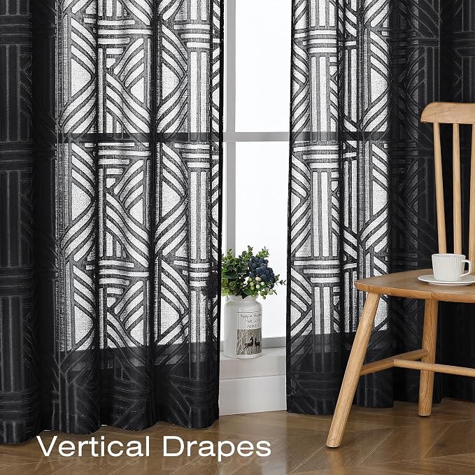 Simplebrand Black Sheer Kitchen Curtains 36 Inch Length Tier Curtains 2 Panels - Image 5