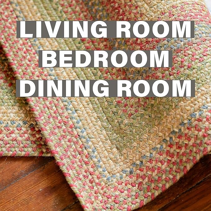 Azalea Multicolor Braided Area Rug, Jute, 4x6' Rectangle - Perfect Country Primitive Decor for Entryway, Bedroom, Everywhere