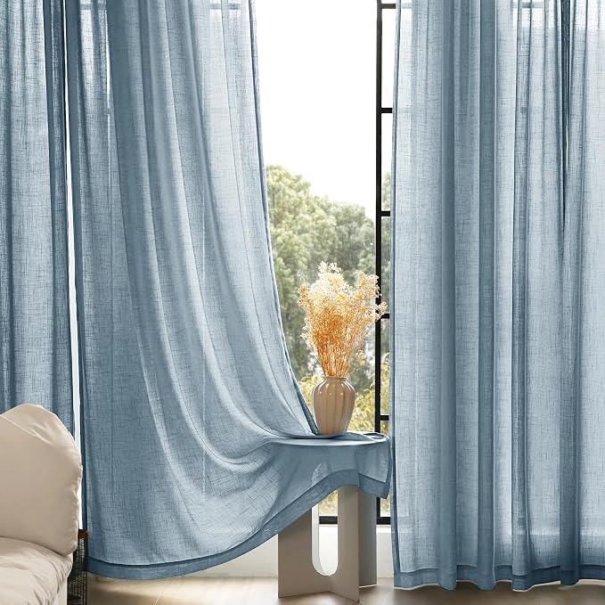 Dusty Blue Linen Curtains 84 inch Long - Image 5