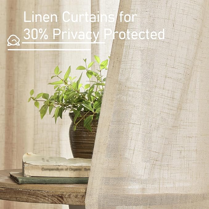 LAMIT Linen Kitchen Curtains 30 Inch Length, Semi Sheer Light Filtering Window - Image 5
