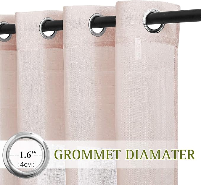 NICETOWN Linen Textured Semi Sheer Bedroom Curtains, Grommet Semi Sheer Window - Image 3