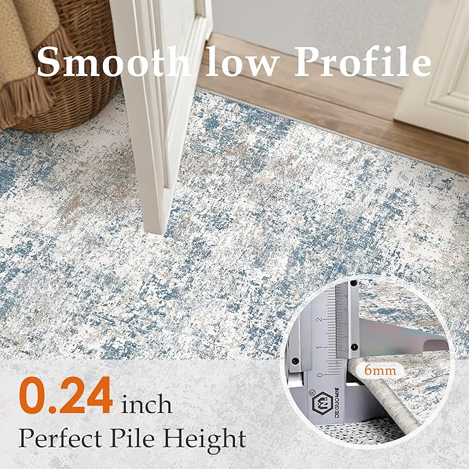 Blue 2x3 Area Rug Washable Abstract Entryway Carpet Modern Neutral Non Slip - Image 3