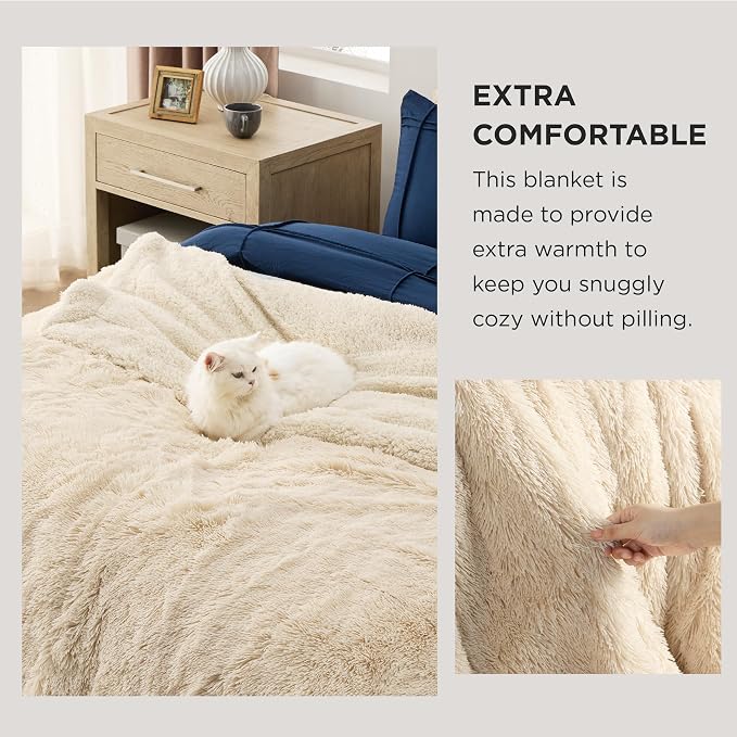 Bedsure GentleSoft Fluffy Beige King Size Blanket - Image 3