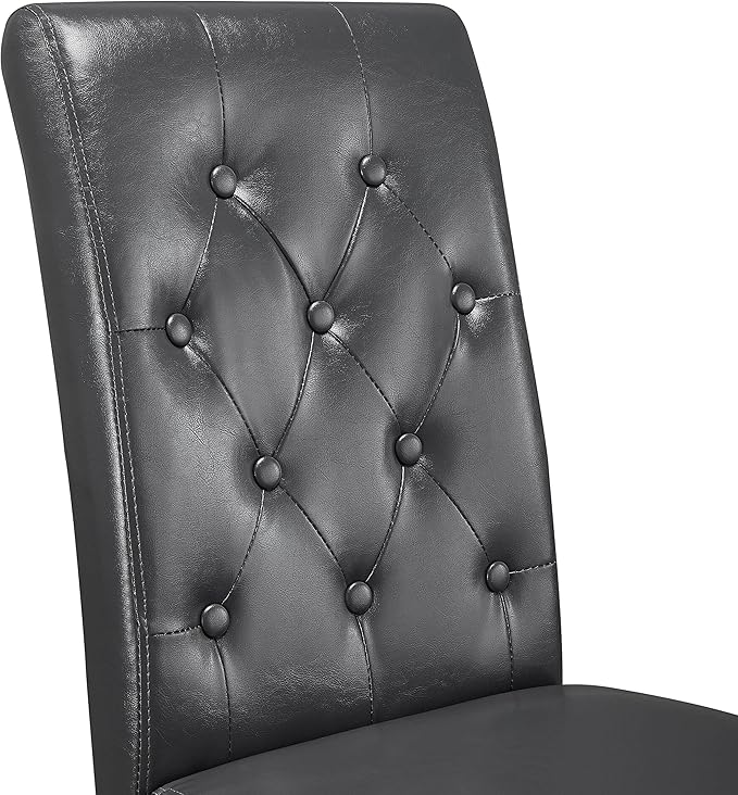 Yaheetech Dining Chairs Set of 4 Modern Style Faux Leather Dining Room Chairs with Solid Wood Legs and Button Tufted Padded for Home Kitchen, Gray