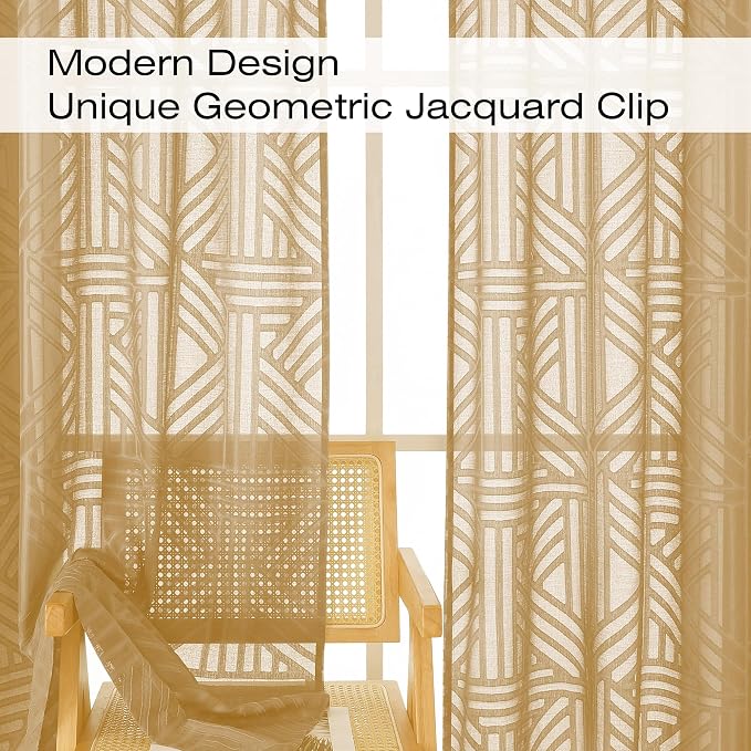 Simplebrand Semi Sheer Gold Curtains 90 Inches Long 2 Panels, Light Filtering - Image 4