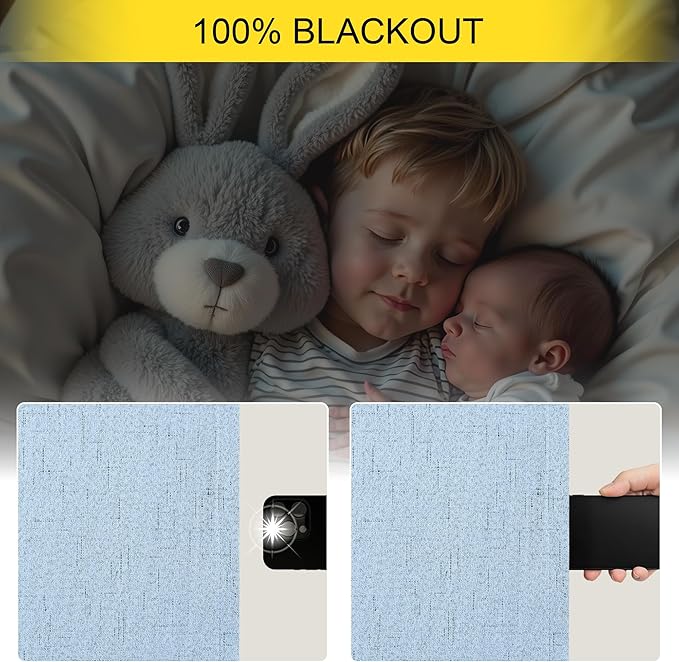 Total Blackout Baby Blue Linen Curtains 108 Inches Long 2 Panel Set Light Blue - Image 4