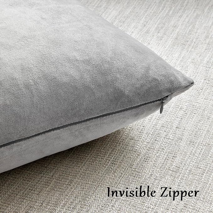 GIGIZAZA Silver Grey Velvet Pillow Covers 18x18 Pack of 2 Square Throw Pillow - Image 4