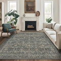 9X12 Area Rugs Machine Washable Rugs for Living Room, Vintage Boho Large Rugs for Bedroom Dining Room, Non Slip Indoor Soft Distressed Lightweight Thin Low Pile Carpet, Deep
