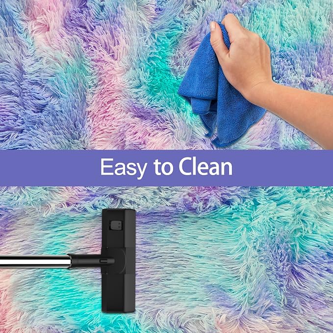 Tie-Dye Purple Rainbow Rug for Living Room 5x8ft Fluffy Modern Shag Area Rug - Image 7