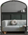 English Estate Carved Arch Wood Wall Mirror, Mirror for Entryway, Living Room, Bathroom, Antique Black, 28.4x35