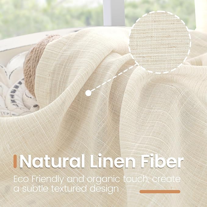 BGment Beige Semi Sheer Linen Curtains 45 Inch Length - Image 3