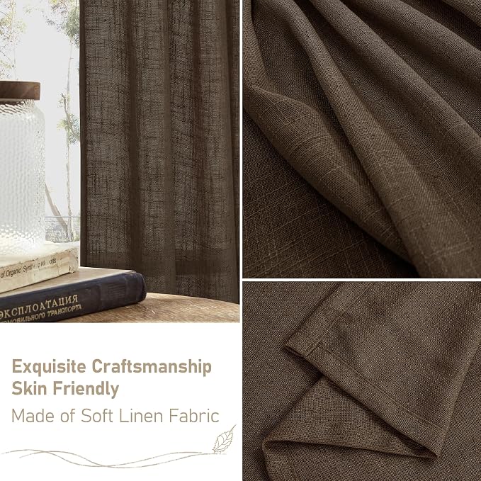 LAMIT Dark Brown Sheer Linen Curtains, 80 inch Light Filtering Semi Sheer - Image 6
