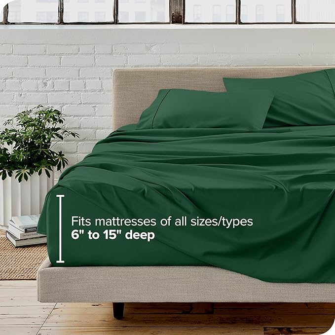 Bare Home Split California King Sheet Set - 1800 Ultra-Soft Microfiber Bed Sheets - Double Brushed - Deep Pockets - Easy Fit - 5 Piece Set - Bed Sheets (Split Cal King, Forest Green)