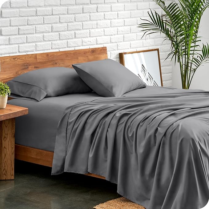 Bare Home Split Queen Sheet Set - 1800 Ultra-Soft Microfiber Split Queen Bed Sheets - Double Brushed - Deep Pockets - Easy Fit - 5 Piece Set - Bedding Sheets & Pillowcases (Split Queen, Grey)