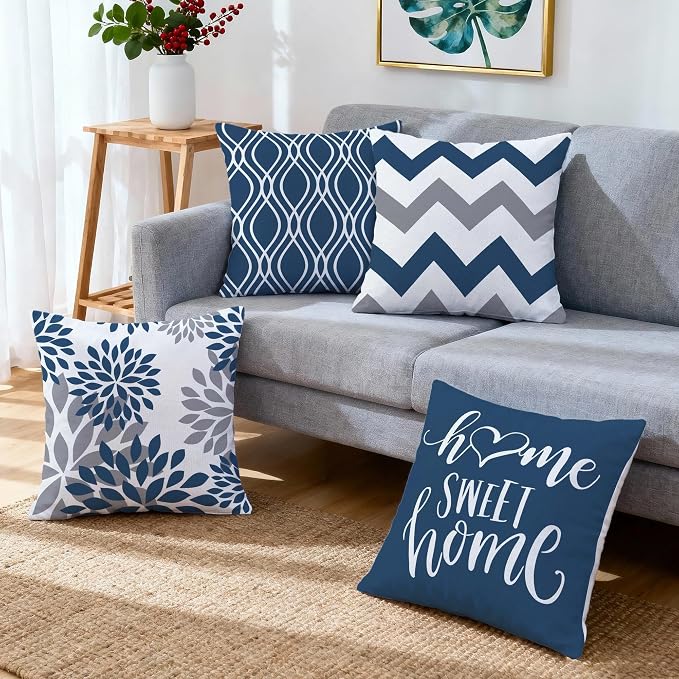 Hexagram Geometric Blue Pillow Covers 16x16 Set of 4, Decorative Outdoor Boho - Image 7