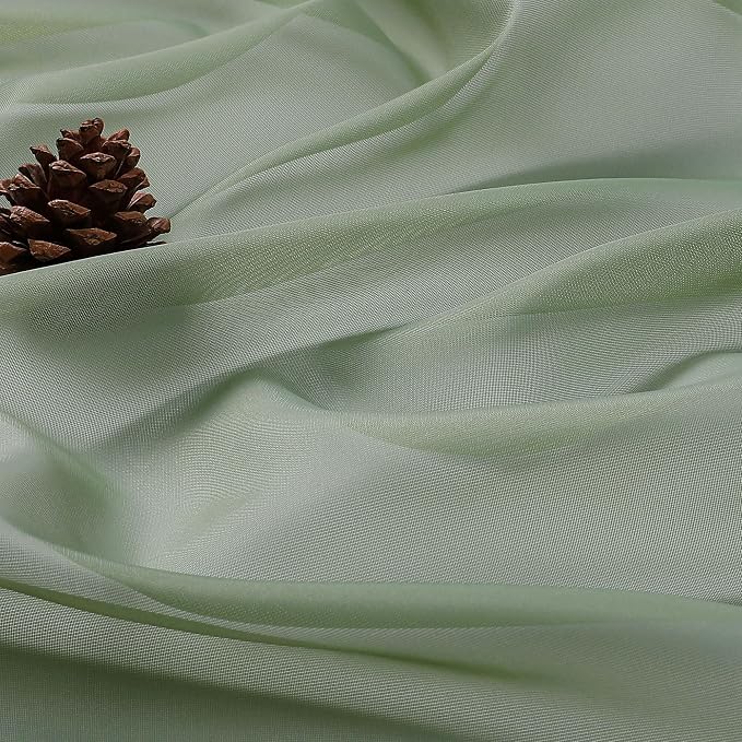 OVZME Sage Green Sheer Curtains 72 Inches Long 2 Panels Set, Light Filtering - Image 4