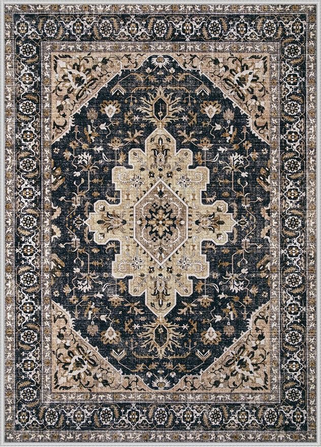 Area Rug 8x10 Vintage Rugs: Large Washable Living Room Rug Retro Medallion - Image 8
