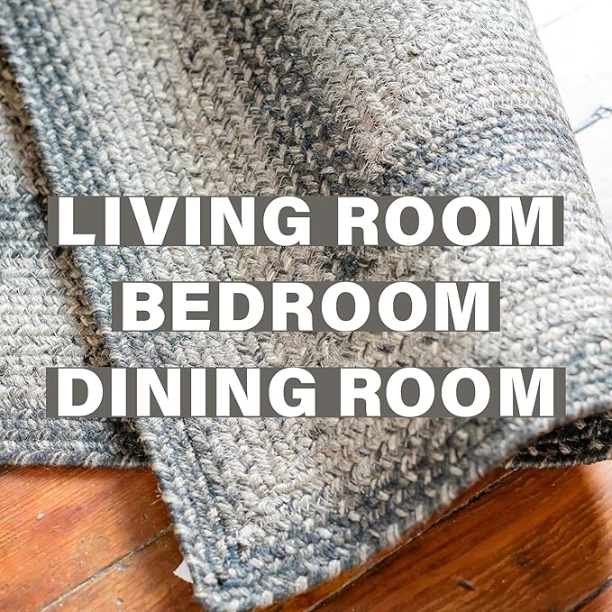 Homespice Flint Hill Braided Oval Rugs 8x10' - Primitive Grey Rugs for Living Room and Dining Room
