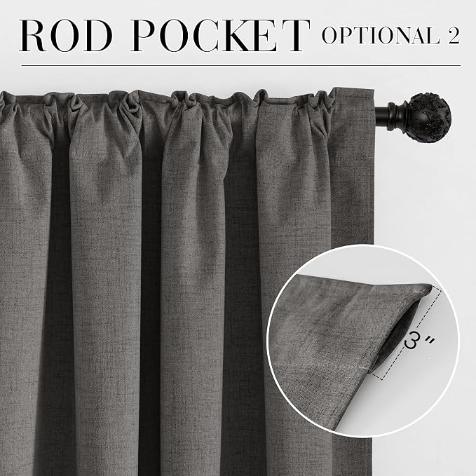 RYB HOME Grey 100% Blackout Curtains 63 inch Long, Light Blacking & Thermal - Image 6