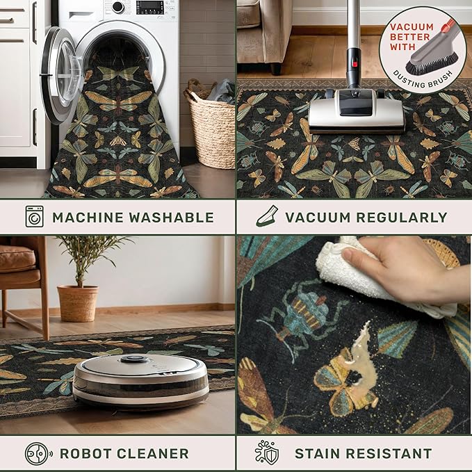 Black Insect 2'6"x10' Washable Extra Long Runner Rugs - Image 4