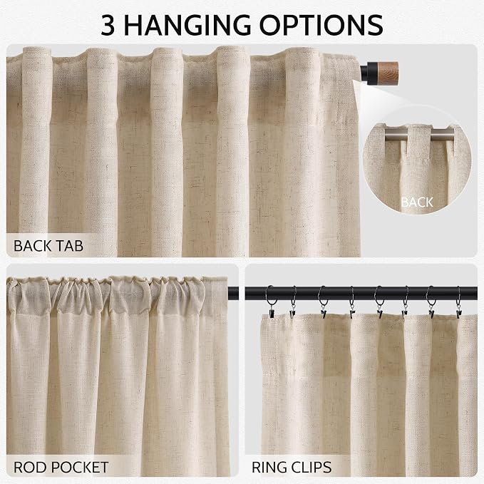 Nanspring Grey Flax Linen Curtains 84 Inch Length 2 Panels Set - Image 2