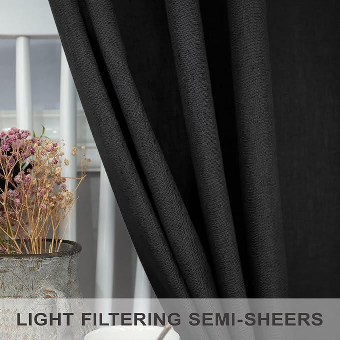 Black Linen Curtains 84 Inch Length - Image 3