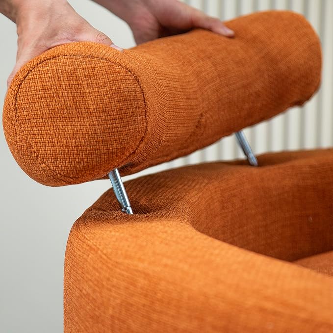 51.2'' Oversized Barrel Armchair with Storage Ottoman，Round Single Reading Upholstered Chairs,Recliner Sofa Chaise with 4 Movable Pillows for Living Room(Orange+Linen)