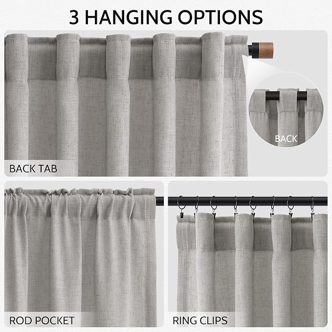 Nanspring Light Gray Linen Curtains 63 Inch Length - Image 2