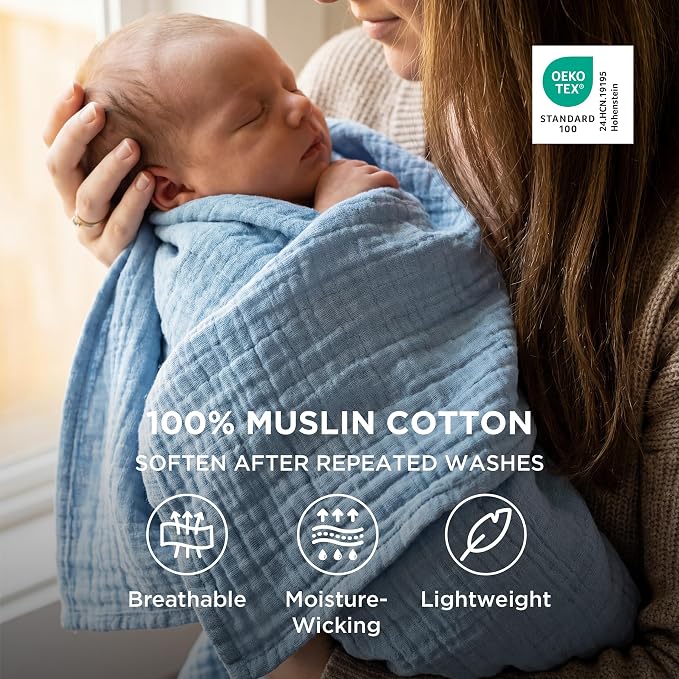 Bedsure 100% Cotton Muslin Blanket Queen Size - Image 2
