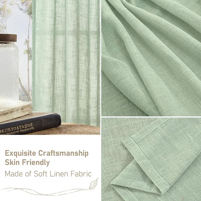 LAMIT Semi Sheer Window Linen Curtains 63 Inch Length, Light Filtering Panels - Image 6