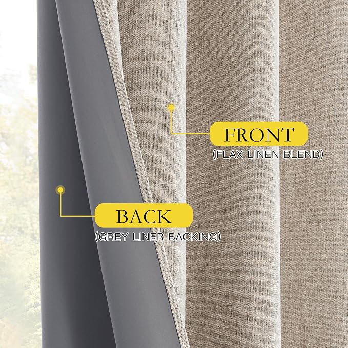 NICETOWN Oatmeal Linen Complete Blackout Curtains 48 inches - Image 7