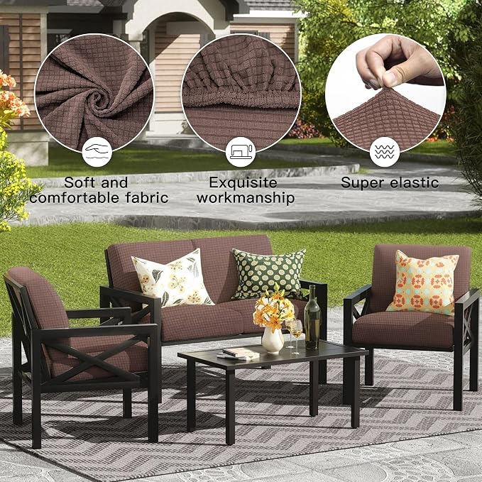 8Pcs Outdoor Cushion Covers, Patio Cushion Covers, Stretch Elastic Slipcovers - Image 4