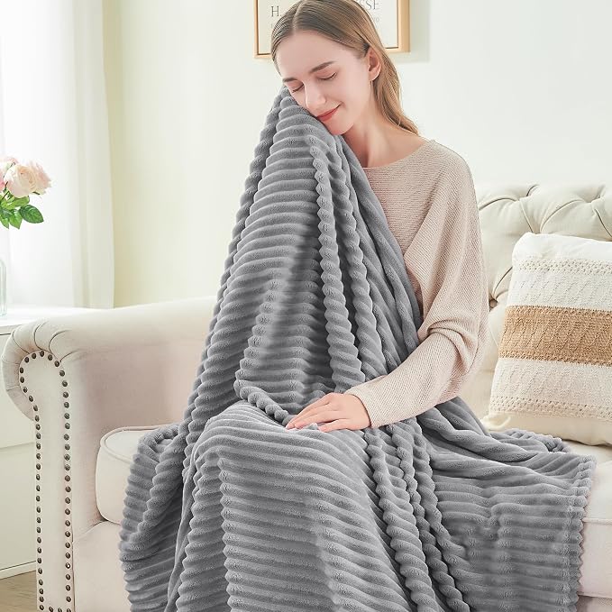 BEDELITE Fleece Throw Blanket for Couch – 3D Ribbed Jacquard Soft and Warm - Image 4