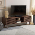 SAFAVIEH Averi TV Stand for up to 65" Flatscreen – Dark Walnut, 2 Sliding Doors with Interior Storage, 2 Open Shelves, Entertainment Media Console (MED9637A)