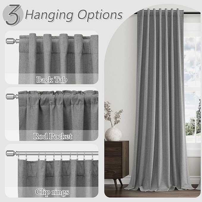 Guken 100% Blackout Linen Curtains 120 Inch Length 2 Panels Set - Image 6