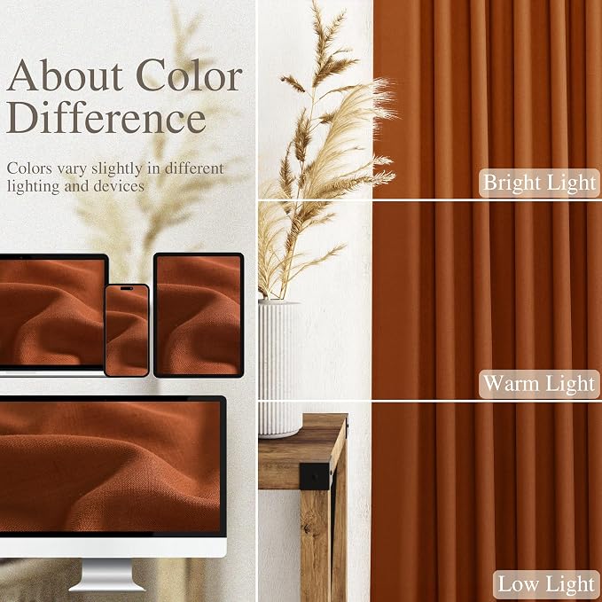 Nanspring Rust Linen Curtains for Living Room 72 Inches Long Light Filtering - Image 3