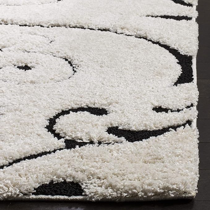 SAFAVIEH Florida Shag Collection Area Rug - 6'7" Square, Ivory & Black, Scroll Design, Non-Shedding & Easy Care, 1.2-inch Thick Ideal for High Traffic Areas in Living Room, Bedroom (SG455-1290)