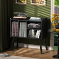 Record Player Table, Mid-Century Record Player Stand with Vinyl Storage Hold Up to 150+ Albums, Vinyl Record Cabinet with Adjustable Shelves, Wood Turntable Stand for Music Living Room (Black)