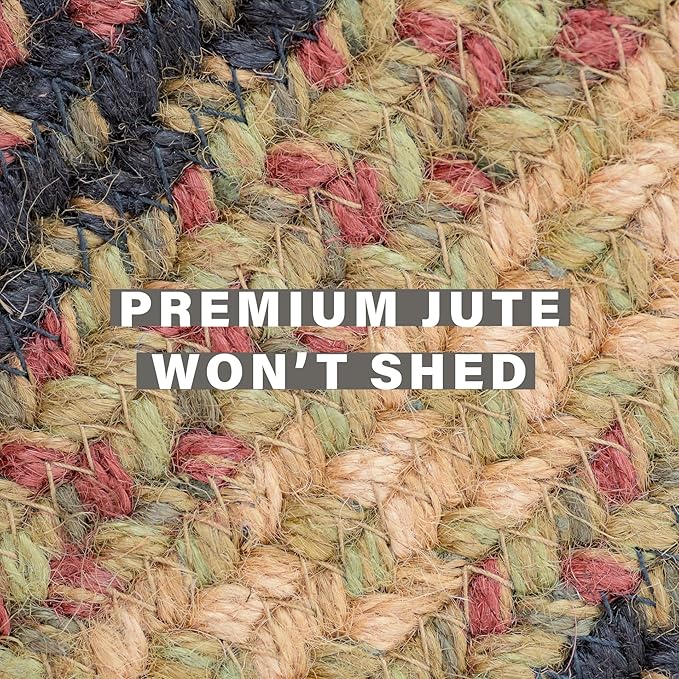 Highland Multicolor Jute Braided Oval Rug, 20x30 - Warm Country and Lodge Decor, Perfect for Laundry Rooms, Kitchens and Entryways - Reversible and Easy to Clean