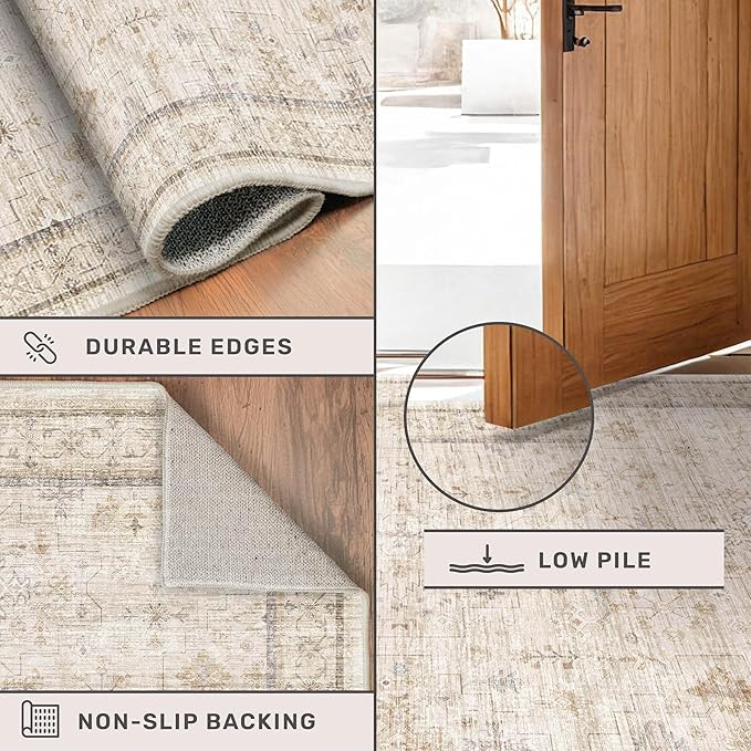 Washable Cream Rug 4x6 for Office, Non Slip Rugs for Kitchen, Low Pile Neutral - Image 5