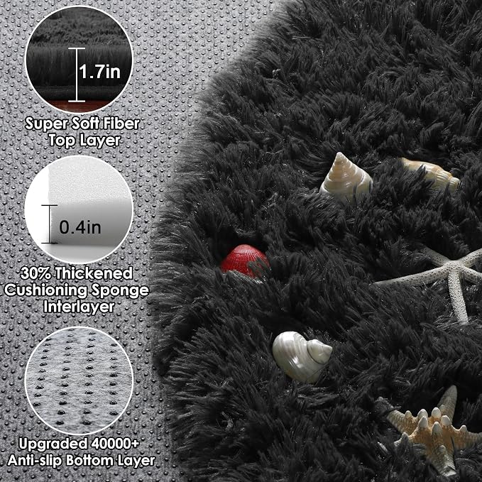 ONASAR Black Round Rugs 8ft for Living Room, Fluffy Bedroom Circle Area Rug - Image 2