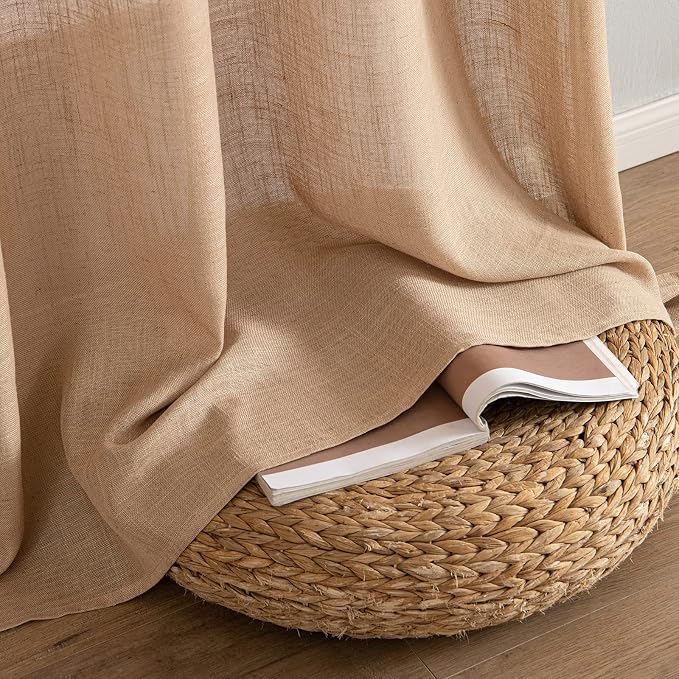 MIULEE Light Brown Linen Curtains 63 Inch Length 2 Panels - Image 7