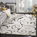 SAFAVIEH Florida Shag Collection Area Rug - 4' Square, Ivory & Black, Scroll Design, Non-Shedding & Easy Care, 1.2-inch Thick Ideal for High Traffic Areas in Living Room, Bedroom (SG455-1290)