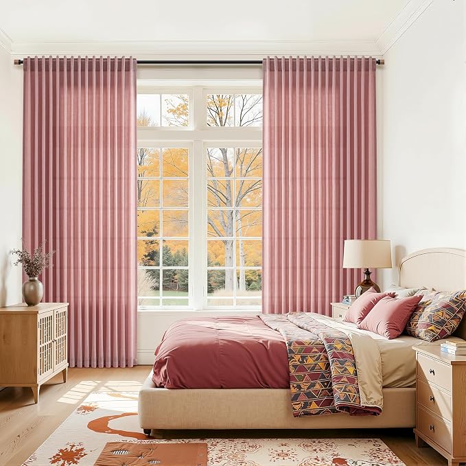 Canyon Rose Linen Curtains for Living Room 98 Inches Long Light Filtering Semi - Image 7