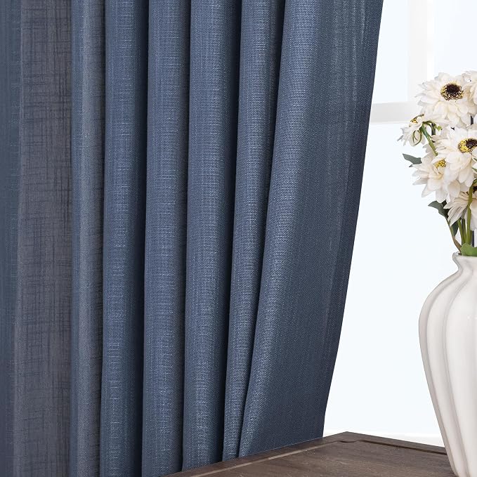 Navy Blue Curtains for Living Room Back Tab Modern Farmhouse Semi Sheer Blue - Image 4