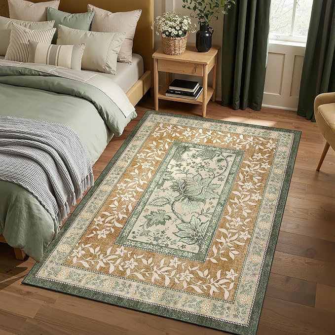 GarveeHome Terracotta Olive Sage Green Washable 6x9 Area Rugs, Botanical Grove - Image 2