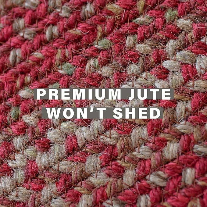 Homespice Apple Pie Jute Red 8x10' Braided Oval Area Rugs for Living Room, Bedroom and Dining Room. Pet Friendly. Decor Styles- Farmhouse Rug, Rustic, Vintage, Primitive, Country, Boho Rug