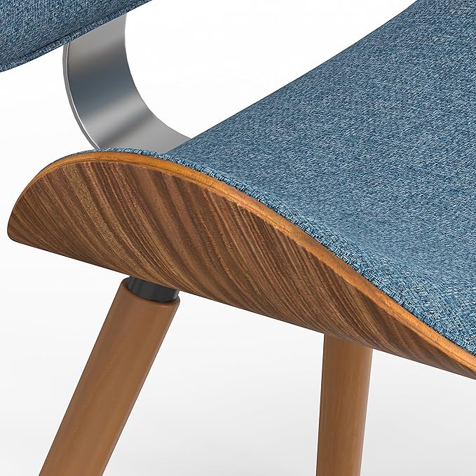 SIMPLIHOME Marana Dining Chairs - Upholstered Bentwood Back and Linen-Style Fabric Kitchen Chair in Denim Blue, Mid-Century Modern Ergonomic Dining Room Seating with Contoured Seat and Beech Wood Legs