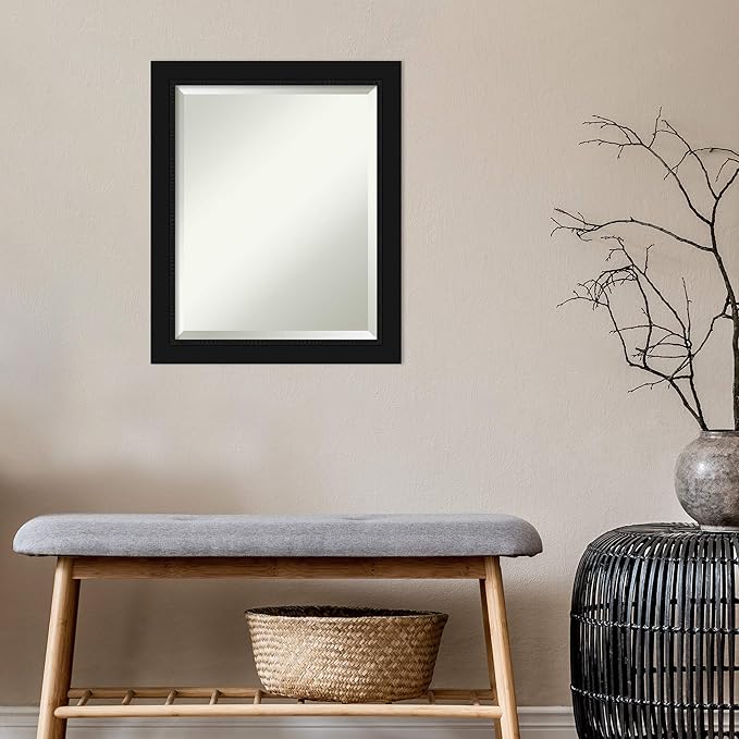 Amanti Art Black Bathroom Mirror for Over Sink, 23x19 Avon Black Rectangle Vanity Mirror, Small Casual Frame, Hangs Horizonally and Vertically, Bathroom Wall Decor, Beveled Edge